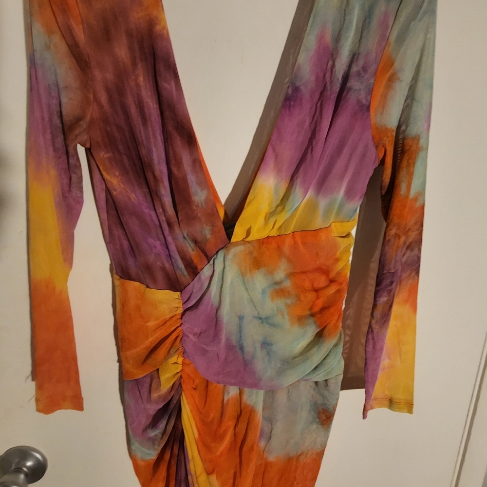 Fashion Nova Tie Dye ME Down Mesh Mini Dress.
